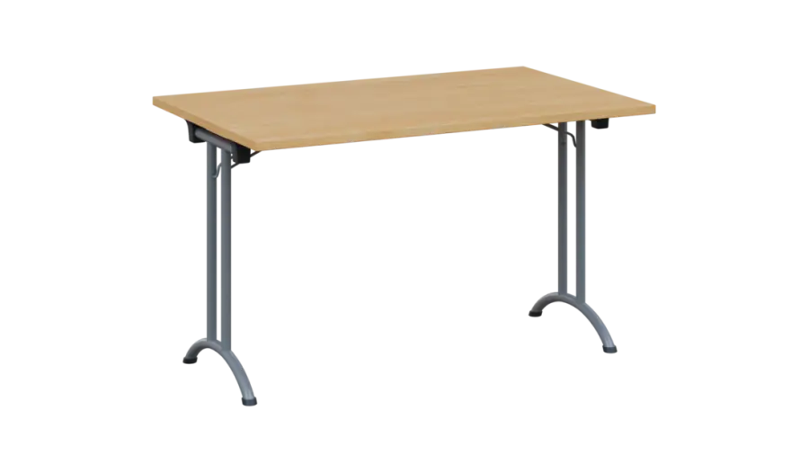 SLA 125 lak skládací jednací stůl 1250x800, deska 25 mm, podnož stříbrný lak, deska javor horský